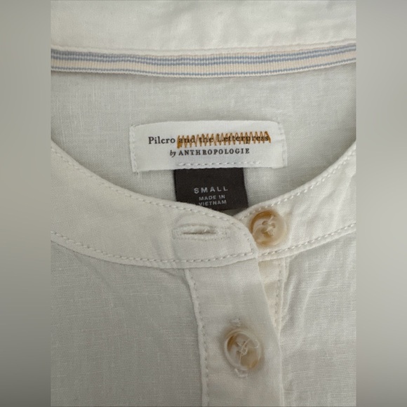 Anthropologie Pilcro Women's Cream Linen Blend Button-Down Shirt Size Small - Picture 4 of 11